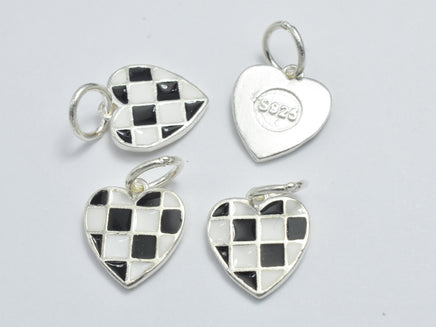 2pcs 925 Sterling Silver Charm - Enamel Heart Charm, Heart Pendant, 9x10mm-RainbowBeads