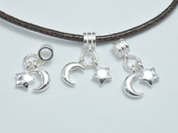 1pc 925 Sterling Silver Charms, Connector, Moon and Star Charms, Moon 7mm, Star 6mm-RainbowBeads