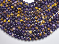 Rain Flower Stone, Purple, Yellow, 8mm Round Beads-RainbowBeads