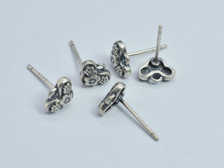 4pcs 925 Antique Silver Flower Earring Stud Post with Loop, 11mm Post, 7.6x5.8mm Flower-RainbowBeads