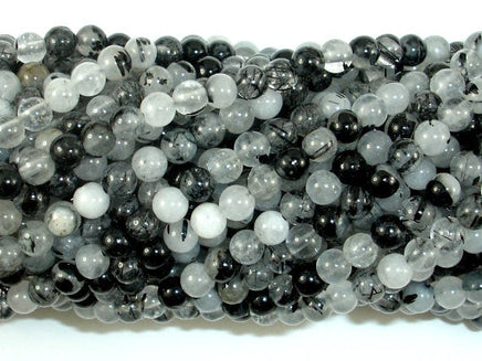 Black Rutilated Quartz Beads, 4mm (4.3mm) Round Beads-RainbowBeads