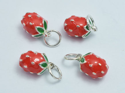 1pc 925 Sterling Silver Charm-Enamel Strawberry Charm-RainbowBeads