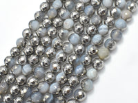 Mystic Coated Banded Agate - Gray & Silver, 6mm, Faceted-RainbowBeads