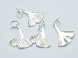 2pcs 925 Sterling Silver Charm, Ginkgo Leaf Charm, 14x17mm-RainbowBeads