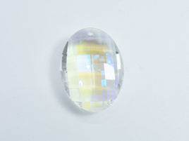 Crystal Glass 23x32mm Faceted Oval Pendant, Clear with AB, 1piece