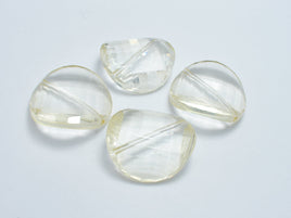 Crystal Glass 28mm Twisted Faceted Coin Beads, Light Champagne, 2pieces-RainbowBeads
