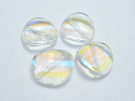 Crystal Glass 28mm Twisted Faceted Coin Beads, Clear with AB, 2pieces-RainbowBeads