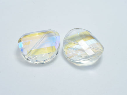 Crystal Glass 28mm Twisted Faceted Coin Beads, Clear with AB, 2pieces-RainbowBeads