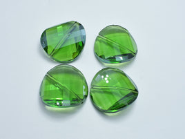 Crystal Glass 28mm Twisted Faceted Coin Beads, Green, 2pieces-RainbowBeads