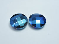 Crystal Glass 30mm Faceted Coin Beads, Blue Coated, 2pieces-RainbowBeads