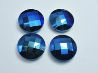 Crystal Glass 30mm Faceted Coin Beads, Blue Coated, 2pieces-RainbowBeads