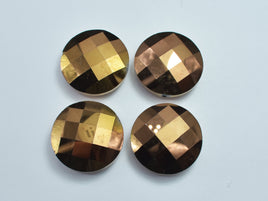 Crystal Glass 30mm Faceted Coin Beads, Brown Coated, 2pieces-RainbowBeads