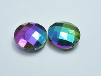Crystal Glass 30mm Faceted Coin Beads, Peacock Coated, 2pieces-RainbowBeads