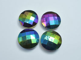 Crystal Glass 30mm Faceted Coin Beads, Peacock Coated, 2pieces-RainbowBeads