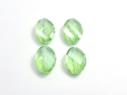 Crystal Glass 13x18mm Twisted Faceted Oval Beads, Green, 4pieces-RainbowBeads