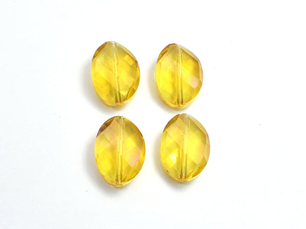 Crystal Glass 13x18mm Twisted Faceted Oval Beads, Yellow, 4pieces-RainbowBeads