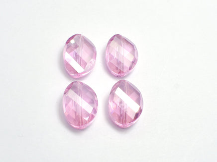 Crystal Glass 13x18mm Twisted Faceted Oval Beads, Pink, 4pieces-RainbowBeads