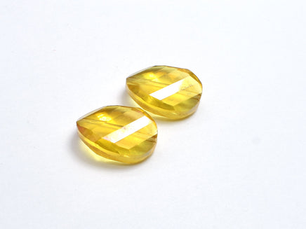 Crystal Glass 13x18mm Twisted Faceted Oval Beads, Yellow, 4pieces-RainbowBeads