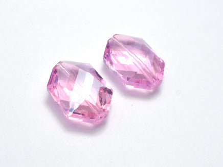 Crystal Glass 17x25mm Faceted Irregular Hexagon Beads, Pink, 2pieces-RainbowBeads
