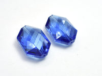 Crystal Glass 17x25mm Faceted Irregular Hexagon Beads, Blue, 2pieces