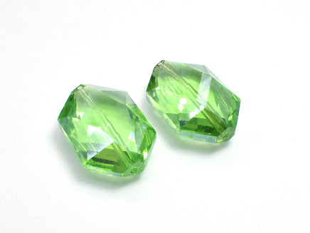 Crystal Glass 17x25mm Faceted Irregular Hexagon Beads, Green, 2pieces-RainbowBeads