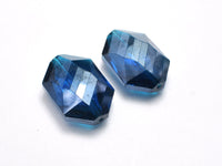 Crystal Glass 17x25mm Faceted Irregular Hexagon Beads, Dark Blue, 2pieces-RainbowBeads