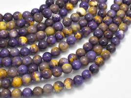 Rain Flower Stone, Purple, Yellow, 6mm Round Beads-RainbowBeads