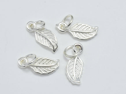2pcs 925 Sterling Silver Charms, Leaf Charms, 14x6mm-RainbowBeads