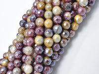 Mystic Coated Mookaite, 6mm Faceted Round Beads, AB Coated-RainbowBeads