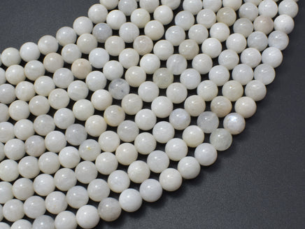 White Moonstone, 6mm (6.5mm) Round-RainbowBeads