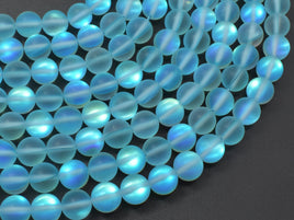 Matte Mystic Aura Quartz-Aqua Blue, 6mm (6.5mm) Round-RainbowBeads