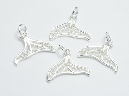 2pcs 925 Sterling Silver Charms, Whale Tail, Mermaid Tail, Silver Pendant, 18x13mm-RainbowBeads