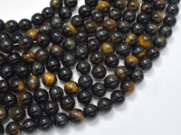 Blue / Yellow Tiger Eye, 8 mm Round Beads, 15.5 Inch-RainbowBeads