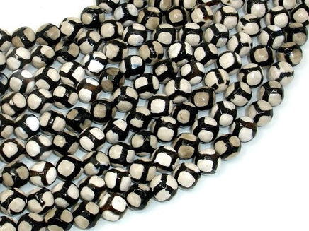 Tibetan Agate Beads-Black, White, 8mm Faceted Round Beads-RainbowBeads