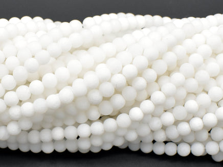 Matte White Jade Beads, 4mm (4.7mm) Round Beads-RainbowBeads