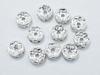 Rhinestone, 8mm, Finding Spacer Round,Clear,Silver plated Brass, 30pcs-RainbowBeads
