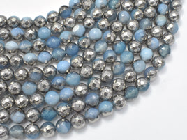 Mystic Coated Banded Agate - Blue & Silver, 6mm, Faceted-RainbowBeads