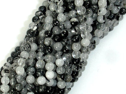Black Rutilated Quartz Beads, 4mm (4.3mm) Round Beads-RainbowBeads