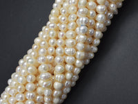 Fresh Water Pearl Beads-White Approx. 5.5-6.5mm Potato-RainbowBeads