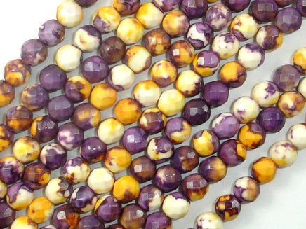 Rain Flower Stone, Purple, Yellow, 6mm Faceted Round Beads-RainbowBeads