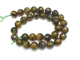 DRAGON VEIN AGATE BEADS, 11.5MM FACETED ROUND-RainbowBeads