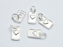 2pcs 925 Sterling Silver Rectangle Charm, Heart Charm, 6x10mm-RainbowBeads