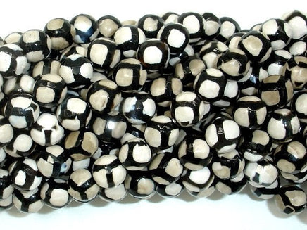 Tibetan Agate Beads-Black, White, 8mm Faceted Round Beads-RainbowBeads