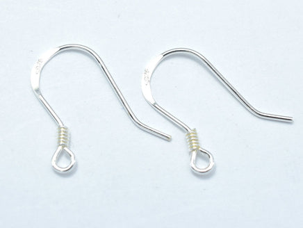 10pcs 925 Sterling Silver Earwire, Earring Hook, Fishhook, 15x10mm, 0.60mm(23gauge), 2mm Coil-RainbowBeads
