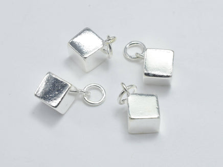 1pc 925 Sterling Silver Charms, Cube Charm, 6x6mm-RainbowBeads