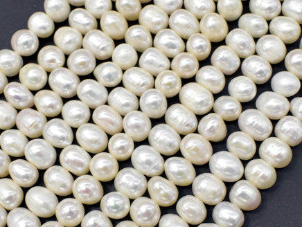 Fresh Water Pearl Beads-White, Approx 6-7mm Potato Beads-RainbowBeads