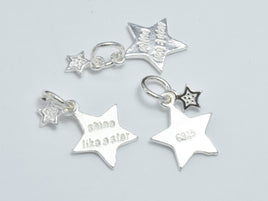 2sets 925 Sterling Silver Charms, Star Charm, Big Star 11mm, Small Star 4.6mm-RainbowBeads
