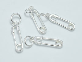 4pcs 925 Sterling Silver Charms, Safety Pin Charms, Brooch Pin Charms, 17x4.5mm-RainbowBeads