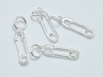 4pcs 925 Sterling Silver Charms, Safety Pin Charms, Brooch Pin Charms, 17x4.5mm-RainbowBeads