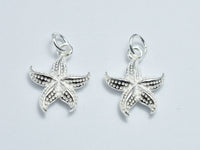 1pcs 925 Sterling Silver Charms, Starfish Charm, 13mm-RainbowBeads